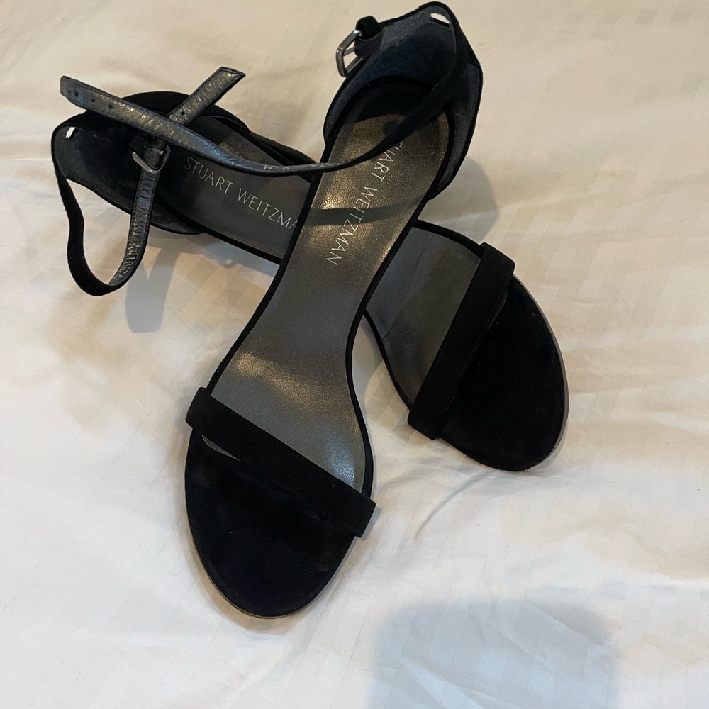 Stuart Weitzman black suede ankle strap shoes 9.5